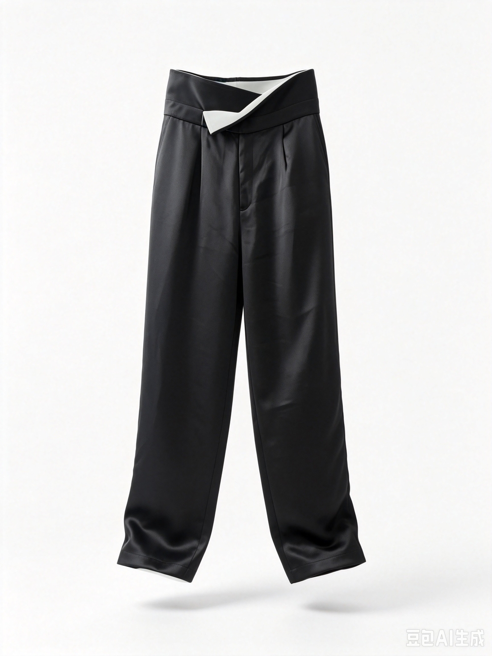 Maison Martin Margiela Black Satin Wide-Leg Trousers with White Waist Detail